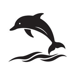 Dolphin Leaping Above Ocean Waves Vector Silhouette