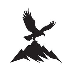 Eagle Soaring Above Mountain Peak Vector Silhouette Illustration