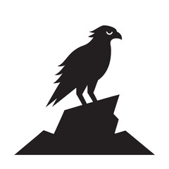 Falcon Perched On Rugged Cliff Vector Silhouette