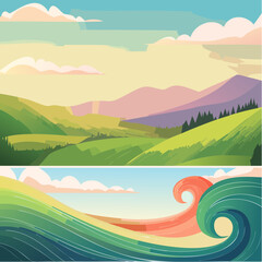 Obraz premium Minimalist Wavy Swirl Vector Background Set