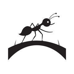 Ant Marching Along Twig Bridge Vector Silhouette