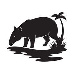 Apir Drinking From Jungle Stream Vector Silhouette