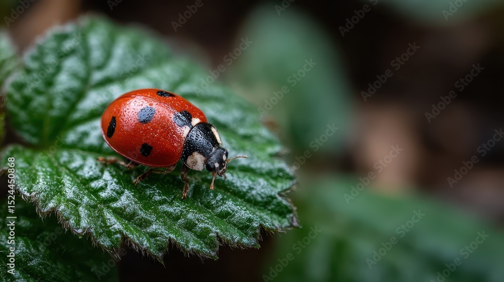 Poster this image captures a ladybug as it confidently crawls on a leaf, symbolizing resilience and the int