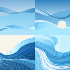 Abstract Blue Swirl Line Wave Minimalist Vector Poster Backgrounds Set