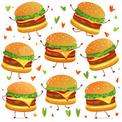 Dancing Burgers Icon Set Pattern Illustration