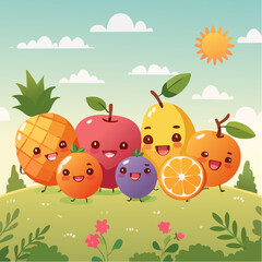 Whimsical Fruits with Faces Illustration