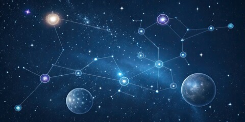 Explore the universe constellation map cosmic background galaxy stars planets astronomy astrology artwork design