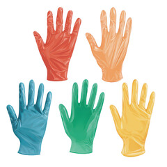 Obraz premium Colorful Disposable Gloves in Various Shades for Household and Professional Use in Cooking, Cleaning, and Medical Settings