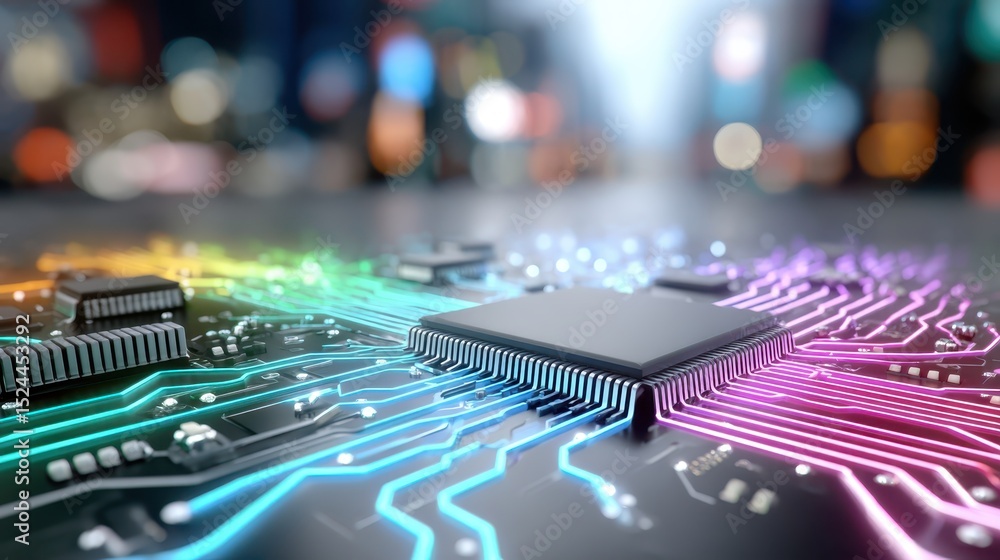 Aufkleber this image showcases a vibrant circuit board with shimmering connections, designed to highlight the 