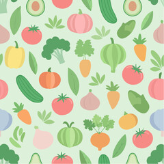 Seamless Illustrated Vegetables. Seamless Pattern on Pastel Background.