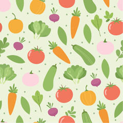 Seamless Illustrated Vegetables. Seamless Pattern on Pastel Background.