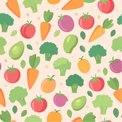 Seamless Illustrated Vegetables. Seamless Pattern on Pastel Background.
