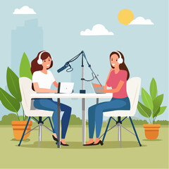 Whimsical Women Podcasting Illustration