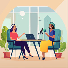 Whimsical Women Podcasting Illustration