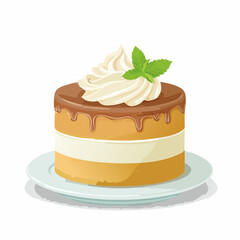 Vector Cake with Cream on Plate Illustration