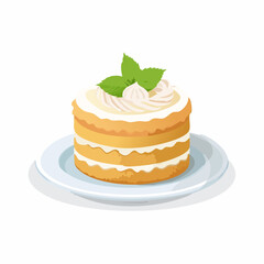 Vector Cake with Cream on Plate Illustration