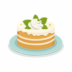 Vector Cake with Cream on Plate Illustration