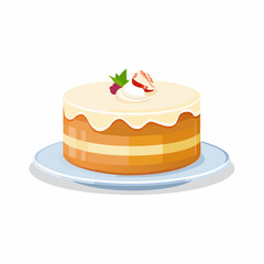 Vector Cake with Cream on Plate Illustration