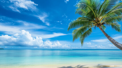 Fototapeta premium Blue sky over calm sea. Blue sea and sunny sky on horizon over calm water