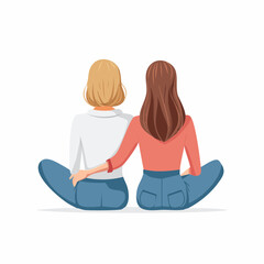 Women Sitting Together Contemplating Facing Backwards