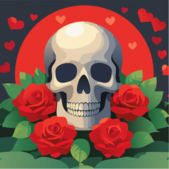Stylized Skull with Red Roses Illustration