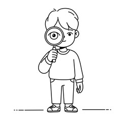 Obraz premium curious boy holding magnifying glass and looking through it with a smile