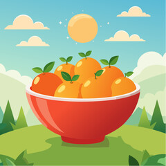 Red Bowl with Fresh Oranges, Vibrant Colorful Image
