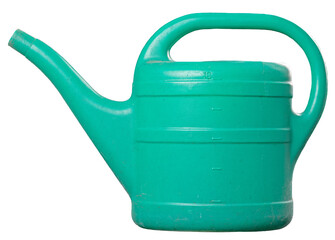 Plastic watering can without strainer for watering plants in the garden on an isolated background.