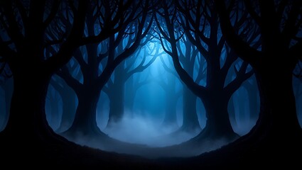 Enigmatic Moonlight A Mystical Deep Blue Forest at Night
