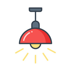 Obraz premium Simple red hanging lamp with light rays in modern style 