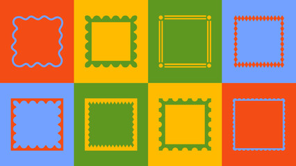 Quirky square frame set in collage-style hand-drawn cut-out look. Design accents for logos, prints, and web content.