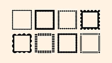 Vector doodle square borders with a fun cut-out feel. Use in minimalist layouts, logos, or illustration decor.