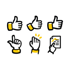 Fototapeta premium Hand gesture icons set yellow thumbs up