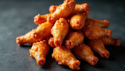 Stack of chicken wings in top view on gray background