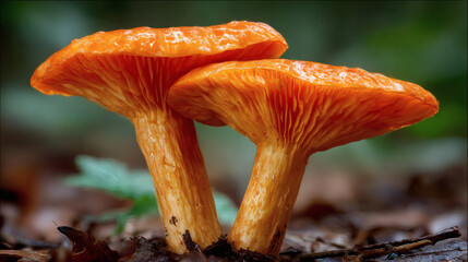 Orange Mushrooms Forest Floor Closeup.