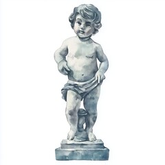 Manneken Pis. Manneken Pis hand drawn watercolor illustration