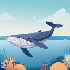 Dreamy Whale in Ocean Illustration