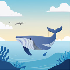 Dreamy Whale in Ocean Illustration