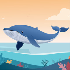 Dreamy Whale in Ocean Illustration