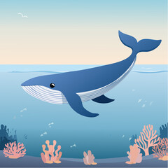 Dreamy Whale in Ocean Illustration