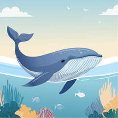 Dreamy Whale in Ocean Illustration