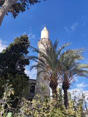 Turkish mosque in Larnaca, Cyprus against sunny sky