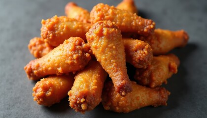 Stack of chicken wings in top view on gray background