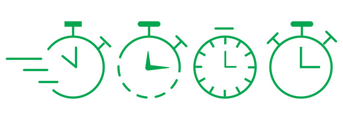 Stopwatch icons set. Timer symbol. Outline stopwatch icon. Alarm pictogram.