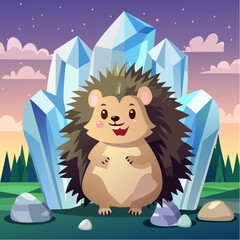 Cute Hedgehog with Crystals Illustration