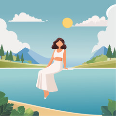 Dreamy Woman Floating Illustration