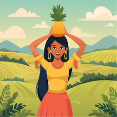 Whimsical Woman with Pineapple Hair Illustration