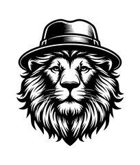 Obraz premium Cartoon Lion Head Wearing a Colorful Hat with Happy Expression, Cheerful and Playful Design