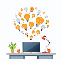 Creative Workspace with Floating Ideas