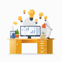 Creative Workspace with Floating Ideas